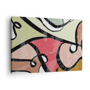 Impression sur toile - Image sur toile - Formes abstraites colorées avec des lignes noires - 70x50cm - Pirouettes parmi les couleurs - Décoration murale moderne pour le salon et la chambre ARTTOR