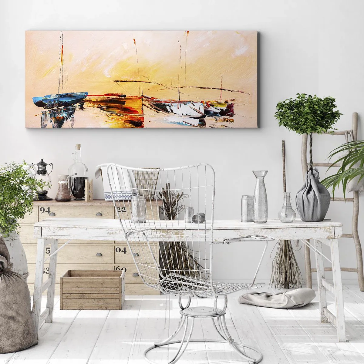 Impression sur toile - Image sur toile - Soirée à la marina - 100x40 cm