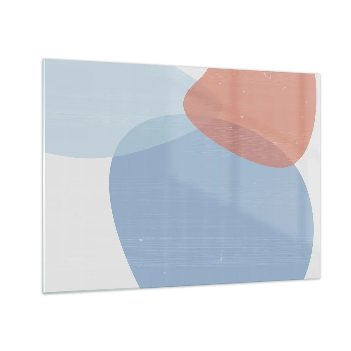 Impression sur verre - Image sur verre - Abstraction moderne avec des formes bleues et roses - 70x50cm - Relations pastel - Décoration murale moderne pour le salon et la chambre ARTTOR