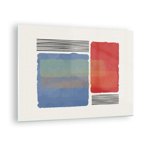 Impression sur verre - Image sur verre - Composition géométrique avec des rectangles rouges et bleus - 70x50cm - Esprit et lettre de la géométrie - Décoration murale moderne pour le salon et la chambre ARTTOR