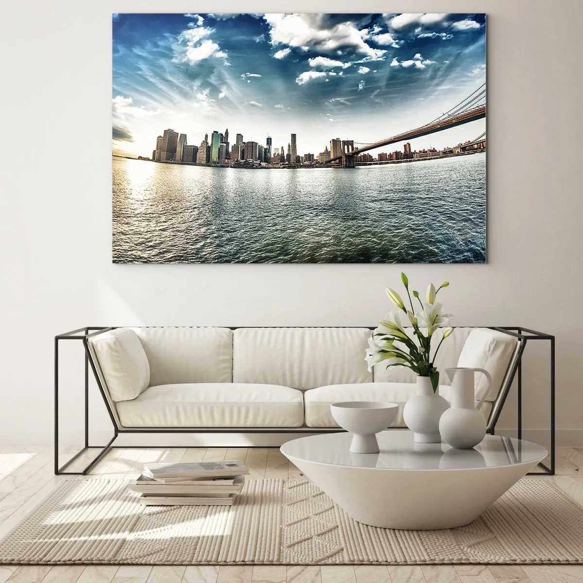 Impression sur verre - Image sur verre - Panorama de New York avec le pont de Brooklyn - 120x80cm - L'île de verre - Décoration murale moderne pour le salon et la chambre ARTTOR