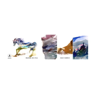 Échantillon De Papier Peint Standard Eco - De la prairie directement au ciel - Cheval, Abstraction, Paysage - 100x30 cm