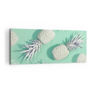 Impression sur toile - Image sur toile - Ananas blancs sur fond pastel dans un style minimaliste - 120x50cm - Ils se combinent très bien avec la menthe - Décoration murale moderne pour le salon et la chambre ARTTOR