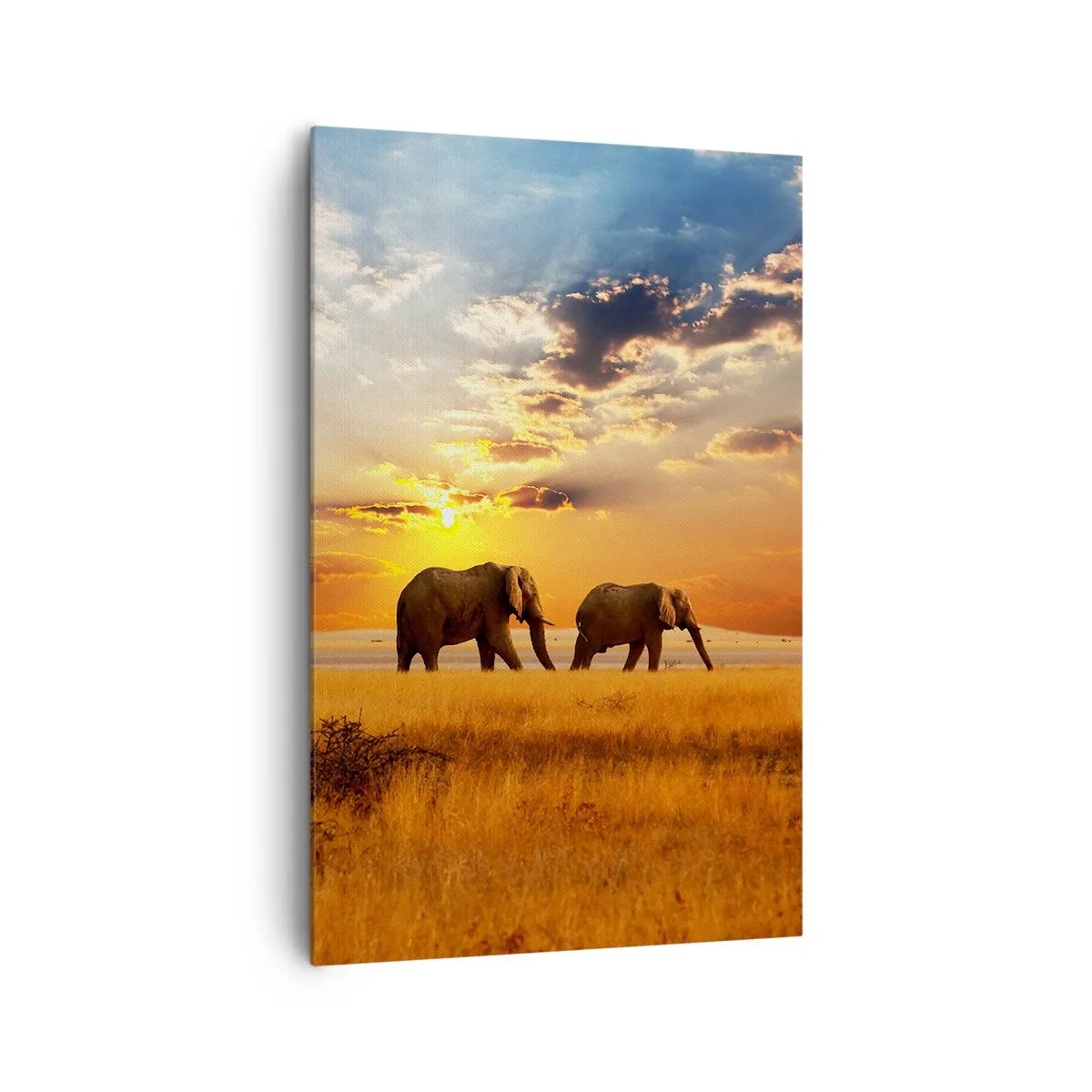 Impression sur toile - Image sur toile - Éléphants dans la savane au coucher du soleil - 80x120cm - Déambulation familliale - Décoration murale moderne pour le salon et la chambre ARTTOR
