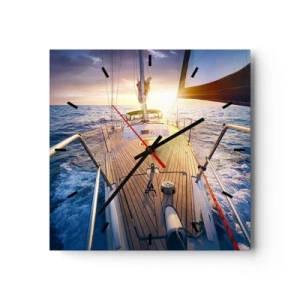 Horloge murale - Pendule murale - Yacht en mer au coucher du soleil - 30x30cm - Courir sur les vagues - Décoration murale moderne pour le salon et la chambre ARTTOR