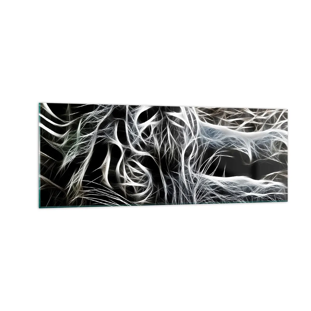 Impression sur verre - Image sur verre - Un motif abstrait représentant la silhouette d'un chat sur fond noir. - 140x50cm - Une étude de la légèreté du chat - Décoration murale moderne pour le salon et la chambre ARTTOR