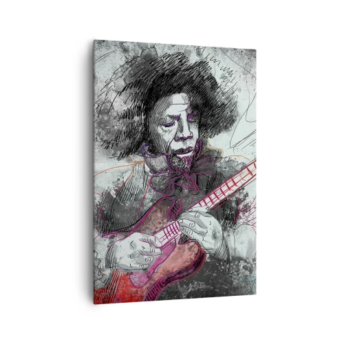 Impression sur toile - Image sur toile - Portrait artistique d'un guitariste en technique d'esquisse - 70x100cm - Sur les vagues de la musique - Décoration murale moderne pour le salon et la chambre ARTTOR