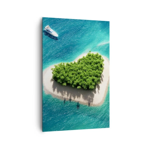 Impression sur toile - Image sur toile - Une île romantique en forme de cœur dans une mer turquoise - 80x120cm - J'aime l'été - Décoration murale moderne pour le salon et la chambre ARTTOR
