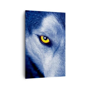 Impression sur toile - Image sur toile - Gros plan du regard intense d'un loup sur un fond sombre - 80x120cm - Regars hypnotique - Décoration murale moderne pour le salon et la chambre ARTTOR