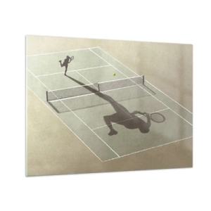 Impression sur verre - Image sur verre - La silhouette d'un joueur de tennis et son ombre sur le court pendant un service - 70x50cm - Dépassement de soi - Décoration murale moderne pour le salon et la chambre ARTTOR