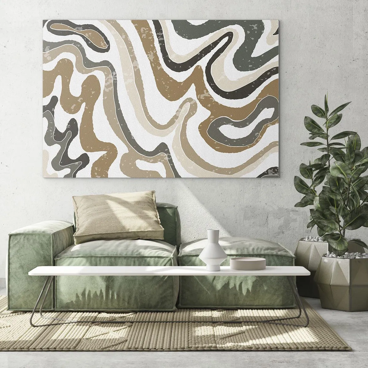 Impression sur verre - Image sur verre - Motif abstrait aux couleurs terreuses - 100x70cm - Méandres de couleurs de la terre - Décoration murale moderne pour le salon et la chambre ARTTOR