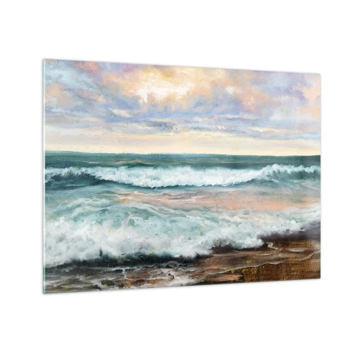 Impression sur verre - Image sur verre - Un tableau représentant des vagues s'écrasant sur le rivage - 70x50cm - Ici tu adouciras ton âme - Décoration murale moderne pour le salon et la chambre ARTTOR