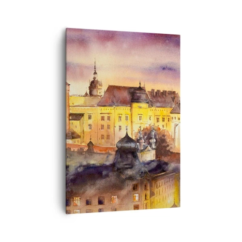 Impression sur toile - Image sur toile - Une aquarelle pittoresque d'un château au coucher du soleil - 70x100cm - Histoire et conte de fées - Décoration murale moderne pour le salon et la chambre ARTTOR