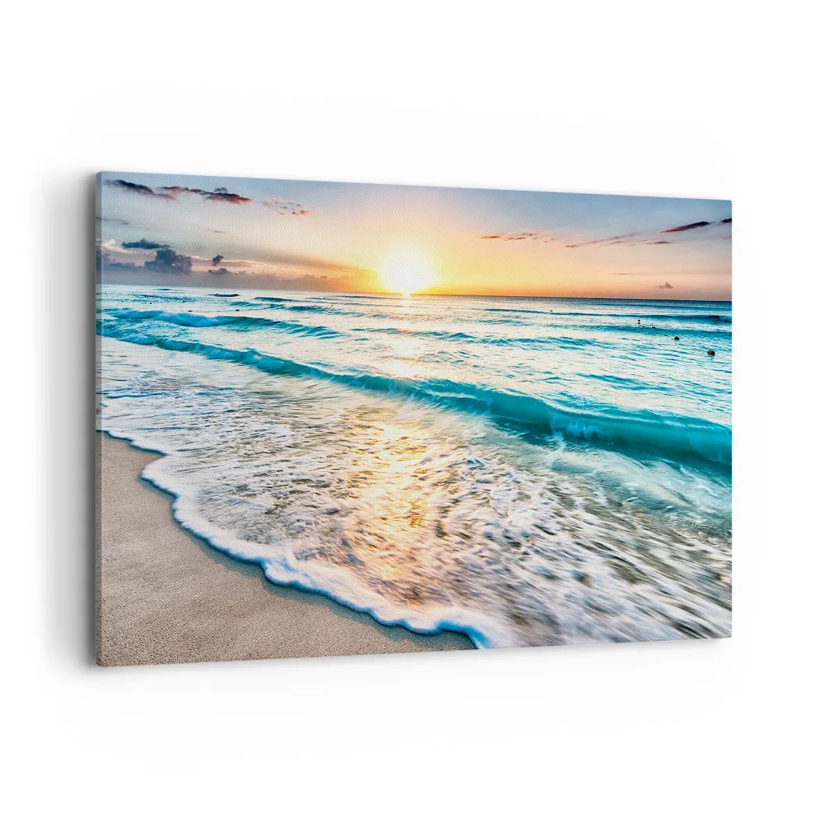 Impression sur toile - Image sur toile - Lever de soleil sur une plage tranquille avec des vagues - 100x70cm - Une vue qui en vaut la peine - Décoration murale moderne pour le salon et la chambre ARTTOR