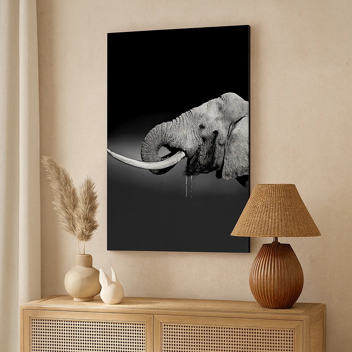 Impression sur toile - Image sur toile - Portrait noir et blanc d'un éléphant de profil - 50x70cm - Oui, c'est bon maintenant - Décoration murale moderne pour le salon et la chambre ARTTOR