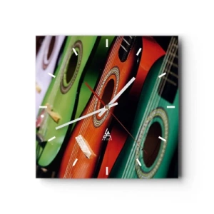 Horloge murale - Pendule murale - Guitares colorées de différentes nuances disposées en rangée - 30x30cm - La guitare a plusieurs couleurs - Décoration murale moderne pour le salon et la chambre ARTTOR