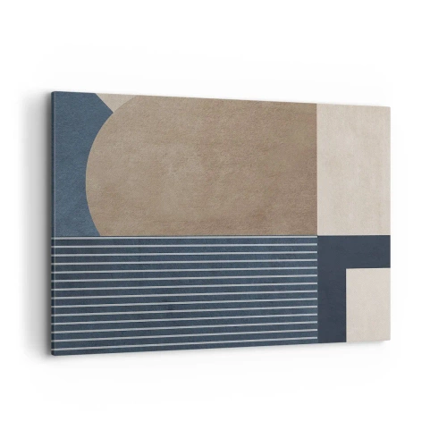 Impression sur toile - Image sur toile - Figures géométriques dans les tons beige et bleu marine avec des lignes - 100x70cm - Composition simple et en rondeur - Décoration murale moderne pour le salon et la chambre ARTTOR
