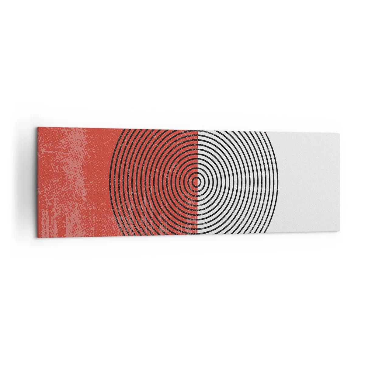Impression sur toile - Image sur toile - Motif géométrique avec des cercles concentriques sur un fond rouge et blanc - 160x50cm - Dans le mille - Décoration murale moderne pour le salon et la chambre ARTTOR