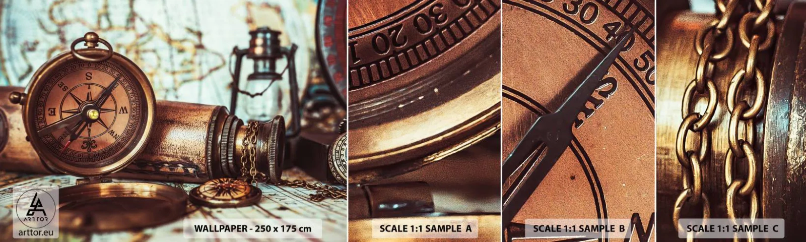 Échantillon De Papier Peint Standard Eco - Une aventure de pirates dans les Caraïbes vous attend - Nautique, Pirates, Boussole - 100x30 cm