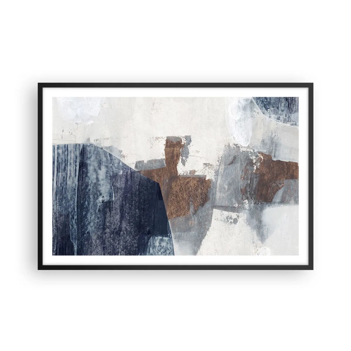 Affiche dans un cadre noir - Poster - Formes bleues et brunes - 91x61 cm