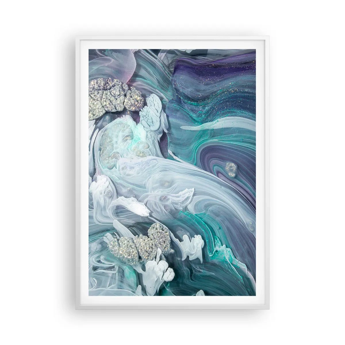 Affiche dans un cadre blanc - Poster - Courants bleus - 70x100 cm
