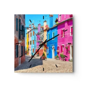 Horloge murale - Pendule murale - Bâtiments colorés dans une rue étroite de la ville - 30x30cm - Ville "Sous les perroquets" - Décoration murale moderne pour le salon et la chambre ARTTOR