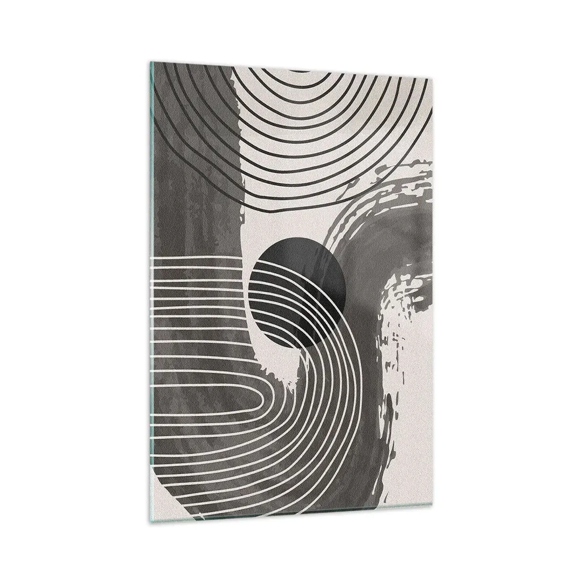 Impression sur verre - Image sur verre - Lignes géométriques et ovales dans des tons monochromes - 80x120cm - L'ovale gagne - Décoration murale moderne pour le salon et la chambre ARTTOR