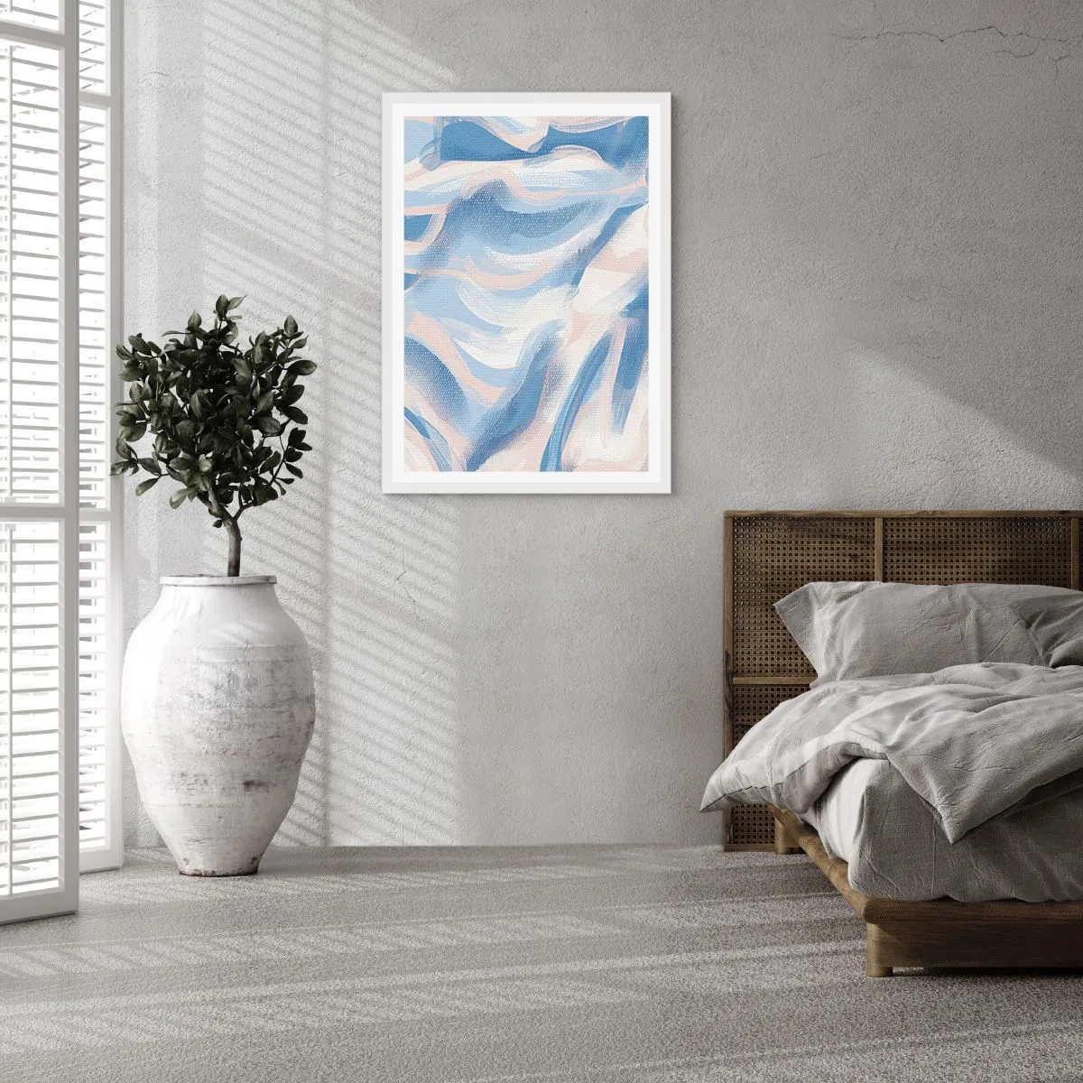 Affiche dans un cadre blanc - Poster - Vagues bleues - 50x70 cm