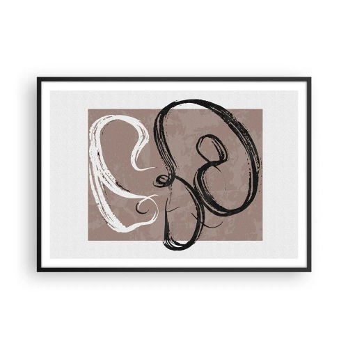 Affiche dans un cadre noir - Poster - Abstraction en noir et blanc sur fond beige - 100x70cm - Composition – la recherche de la plénitude - Décoration murale moderne pour le salon et la chambre ARTTOR