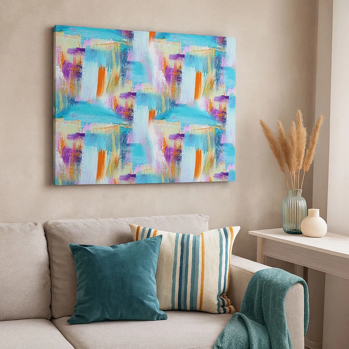 Impression sur toile - Image sur toile - Abstraction colorée avec des coups de pinceau dynamiques - 70x50cm - Labyrinthe reluisant - Décoration murale moderne pour le salon et la chambre ARTTOR