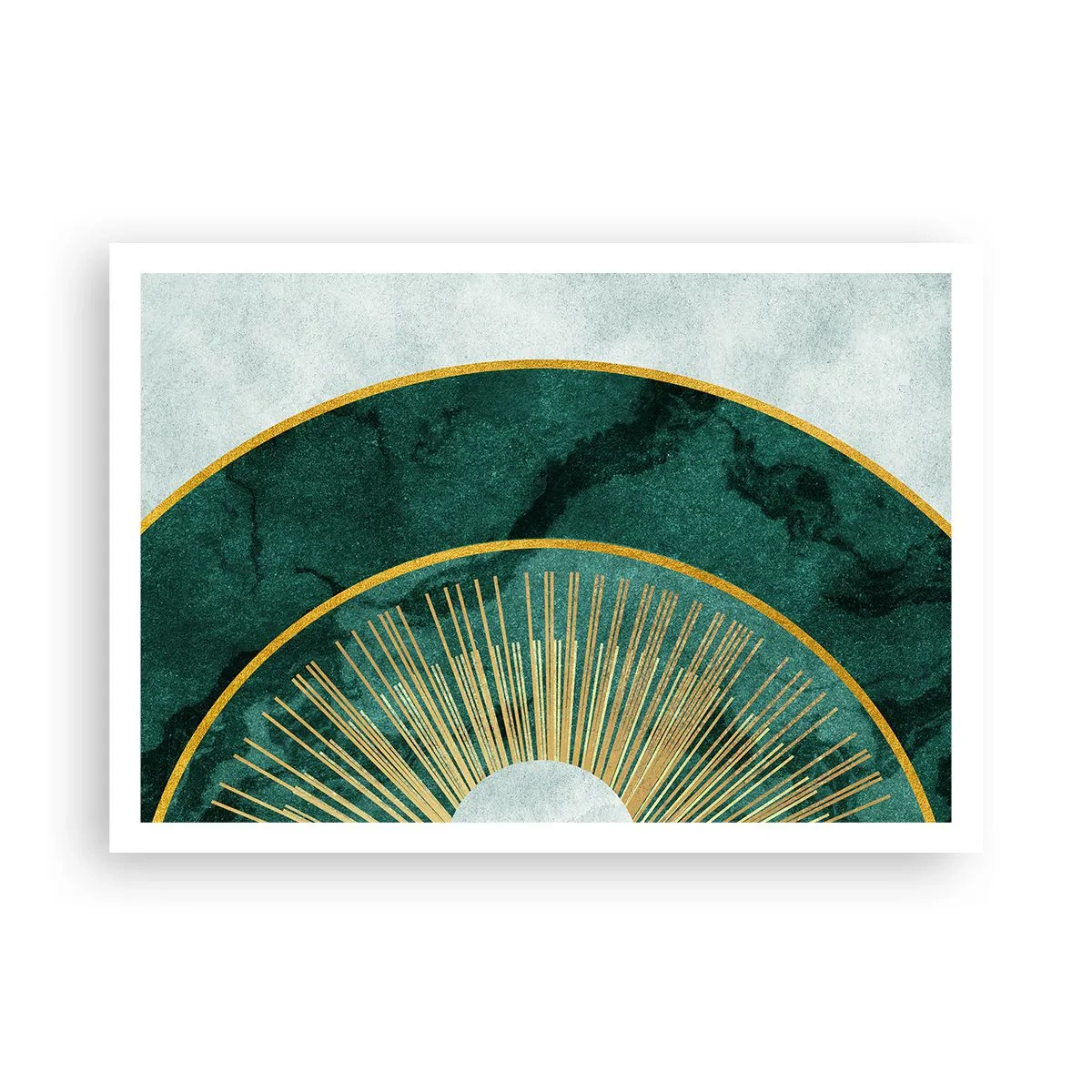 Affiche - Poster - Motif abstrait avec des cercles aux couleurs émeraude et or. - 100x70cm - Un autre système solaire - Décoration murale moderne pour le salon et la chambre ARTTOR