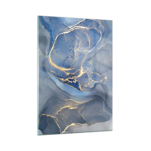 Impression sur verre - Image sur verre - Une composition abstraite dans les tons bleu marine et or - 50x70cm - Poussière d'or - Décoration murale moderne pour le salon et la chambre ARTTOR