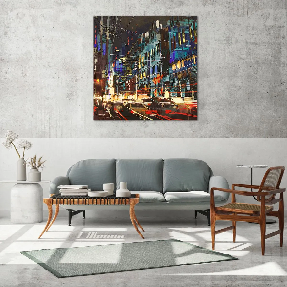 Impression sur verre - Image sur verre - L'agitation de la rue en soirée - 70x70 cm