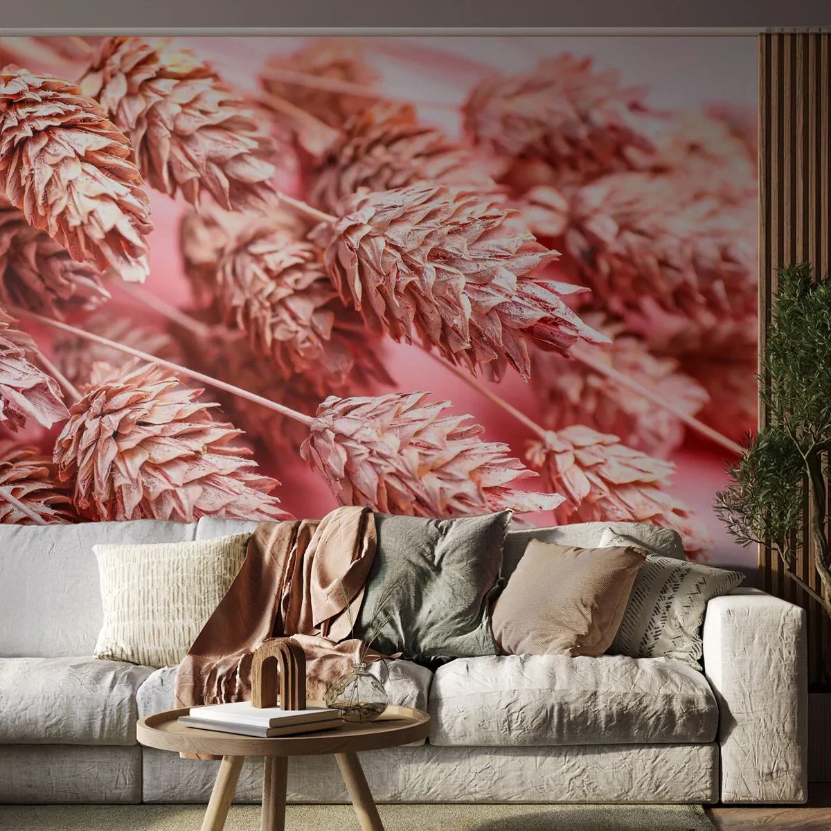 Papier Peint Photo Premium Sand - Gros plan d'épis de maïs roses sur fond pastel - 100x70cm - Une cascade florale en rose - Décoration murale moderne pour le salon et la chambre ARTTOR