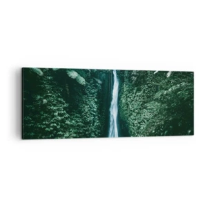 Impression sur toile - Image sur toile - Une cascade entourée d'une végétation tropicale dense - 140x50cm - Fontaine tropicale - Décoration murale moderne pour le salon et la chambre ARTTOR
