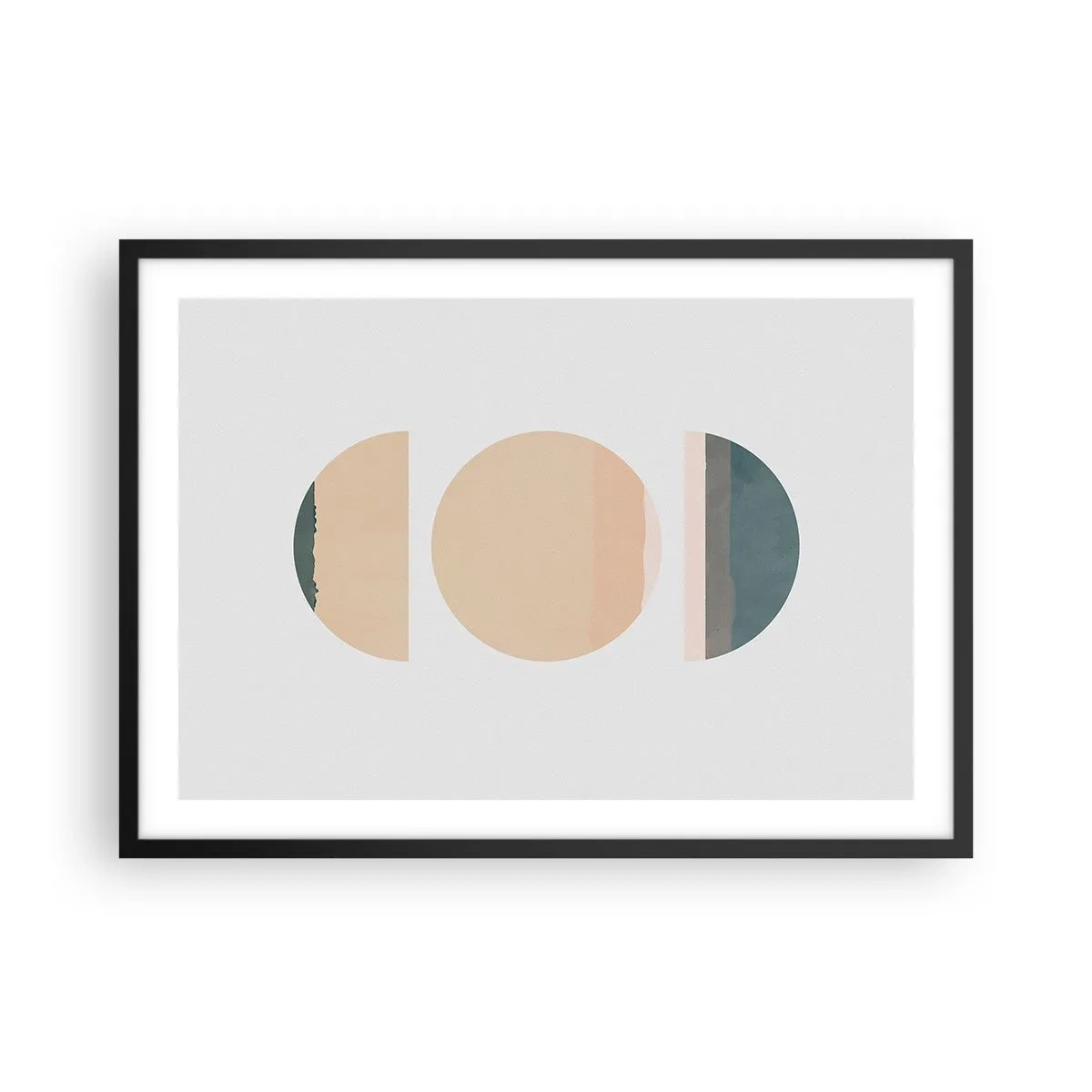 Affiche dans un cadre noir - Poster - Formes géométriques abstraites aux couleurs pastel - 70x50cm - Cercles après cercles - Décoration murale moderne pour le salon et la chambre ARTTOR