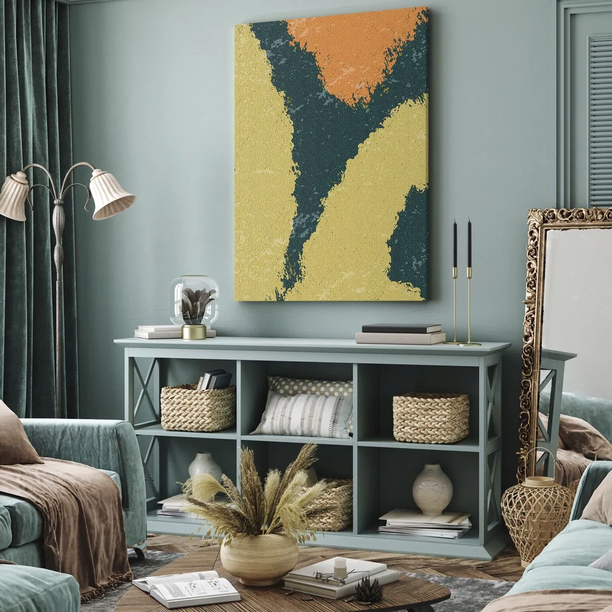 Impression sur toile - Image sur toile - Taches abstraites aux couleurs terreuses et vertes - 70x100cm - Abstraction – mouvement lent - Décoration murale moderne pour le salon et la chambre ARTTOR