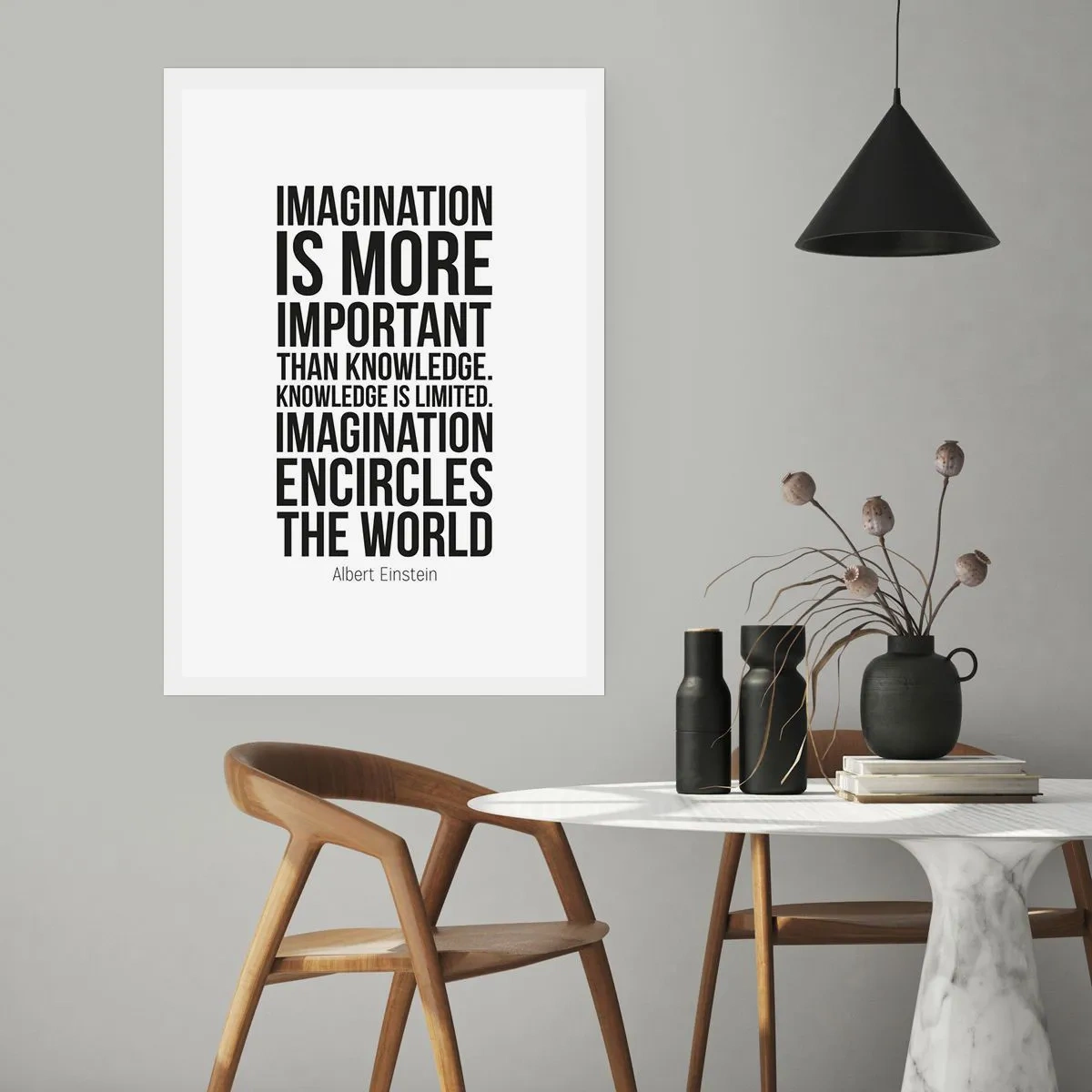 Affiche - Poster - Une citation sur l'imagination sur fond blanc - 50x70cm - Einstein sur le pouvoir de l'imagination - Décoration murale moderne pour le salon et la chambre ARTTOR