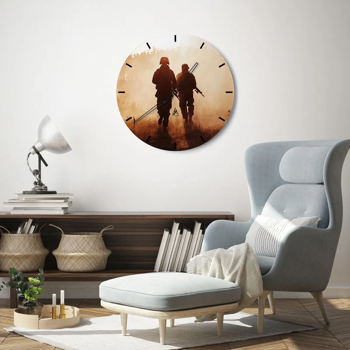 Horloge murale - Pendule murale - Silhouettes de soldats dans le brouillard matinal sur fond de nature - 30x30cm - Call of Duty - Décoration murale moderne pour le salon, la cuisine et la chambre ARTTOR