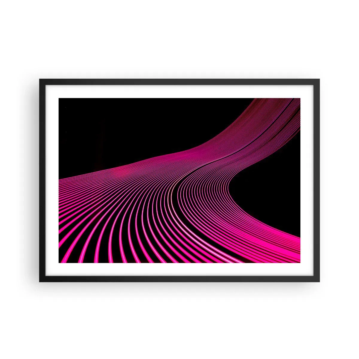 Affiche dans un cadre noir - Poster - Lignes futuristes dans des tons de rose sur fond noir - 70x50cm - Avenue de lumière - Décoration murale moderne pour le salon et la chambre ARTTOR