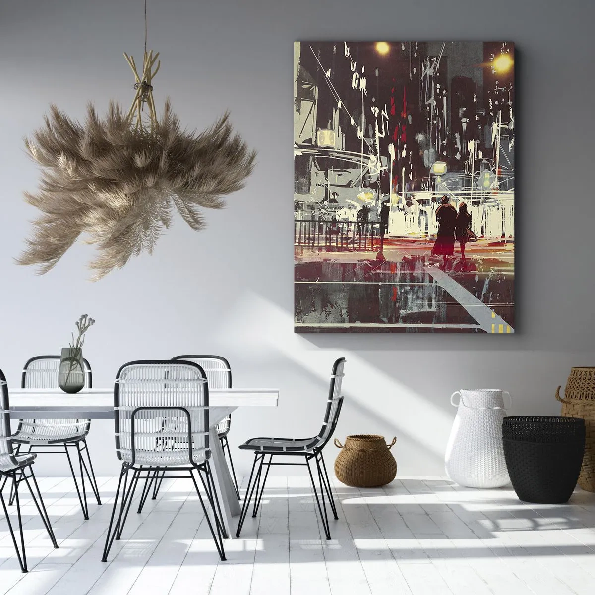 Impression sur toile - Image sur toile - Ville la nuit avec des néons et des silhouettes de personnes dans la rue - 80x120cm - Une grande traversée de ville - Décoration murale moderne pour le salon et la chambre ARTTOR