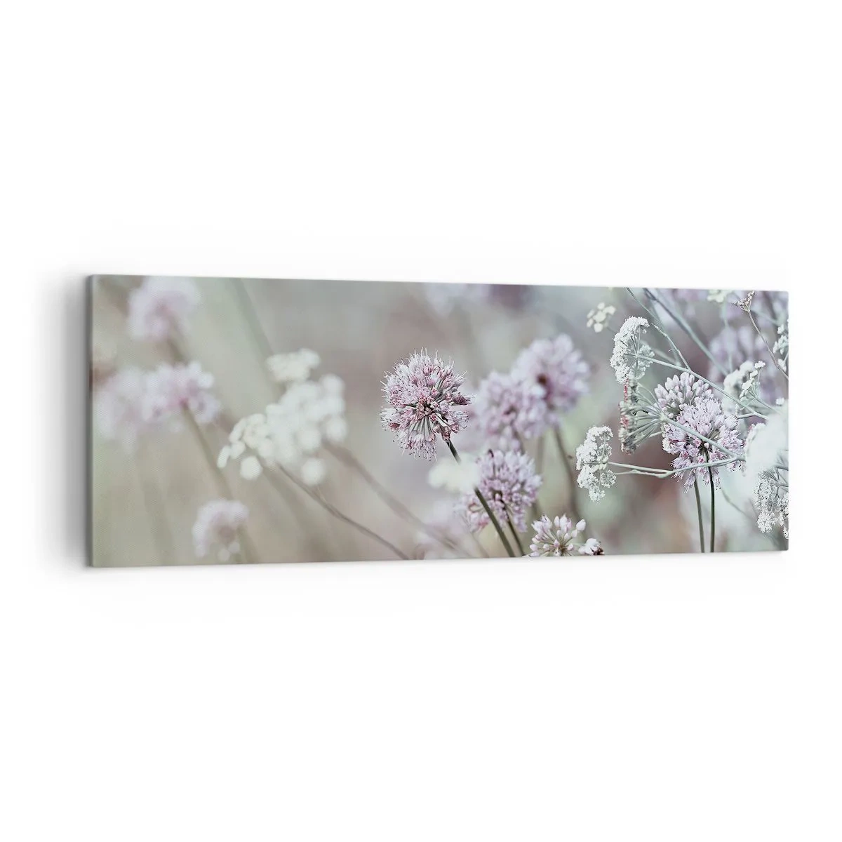 Impression sur toile - Image sur toile - Fleurs délicates aux tons pastel - 140x50cm - Herbes douces en filigrane - Décoration murale moderne pour le salon et la chambre ARTTOR