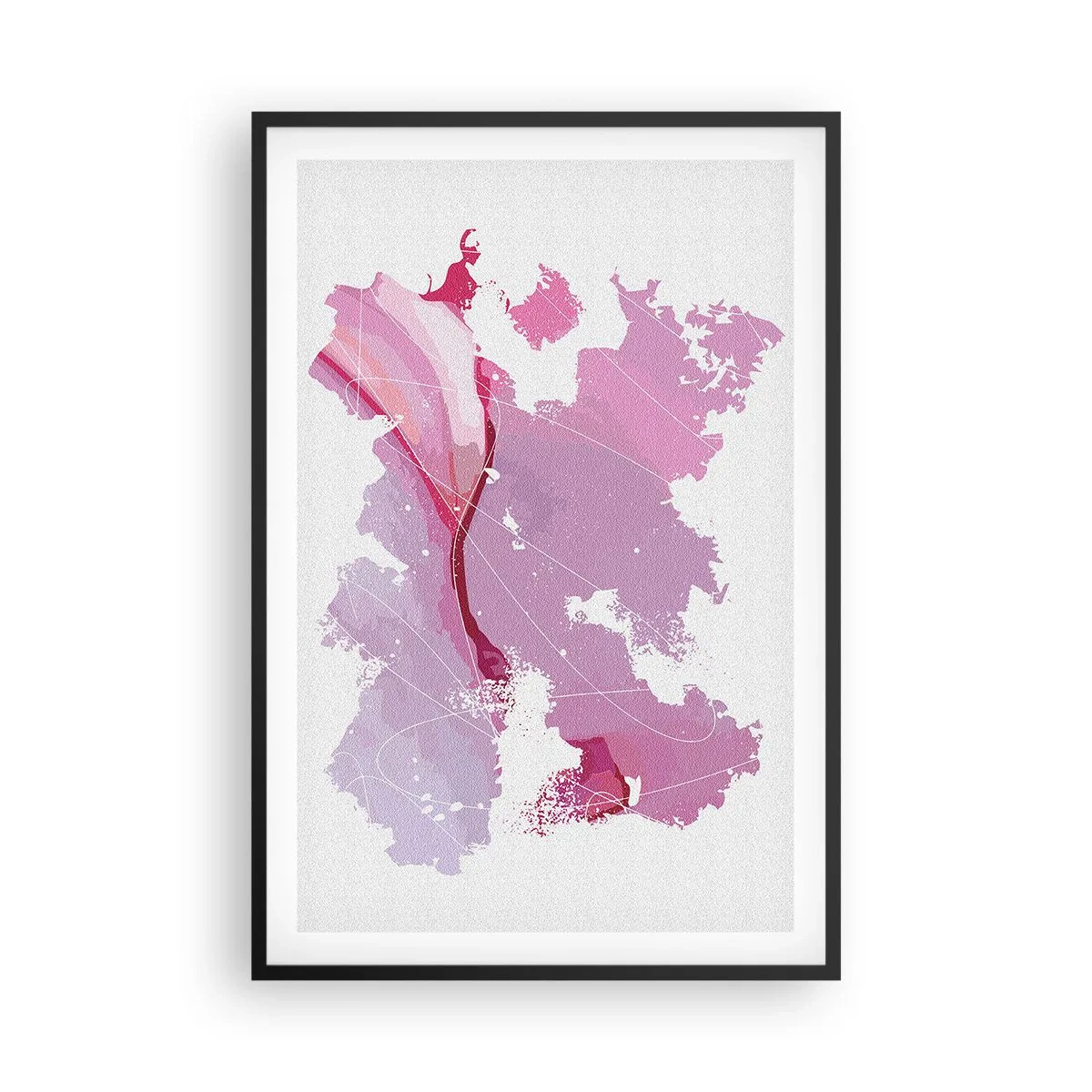 Affiche dans un cadre noir - Poster - Carte du monde rose - 61x91 cm