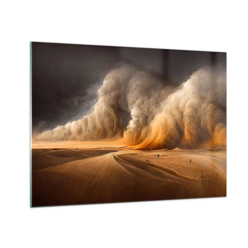 Impression sur verre - Image sur verre - Une tempête de sable sur le désert sous une lumière dramatique - 70x50cm - La colère du désert - Décoration murale moderne pour le salon et la chambre ARTTOR