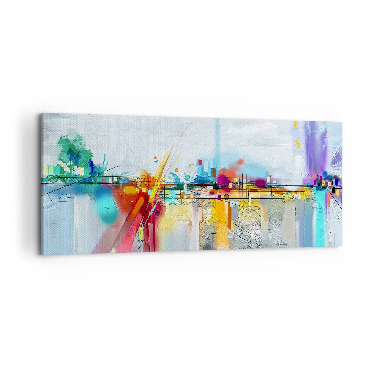 Impression sur toile - Image sur toile - Paysage abstrait aux accents colorés - 120x50cm - Pont de joie sur le fleuve de la vie - Décoration murale moderne pour le salon et la chambre ARTTOR