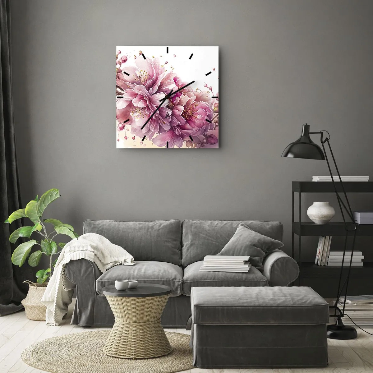 Horloge murale - Pendule murale - De délicates fleurs de cerisier en pleine floraison sur un fond clair - 30x30cm - Fleur florissante de cerisier - Décoration murale moderne pour le salon et la chambre ARTTOR