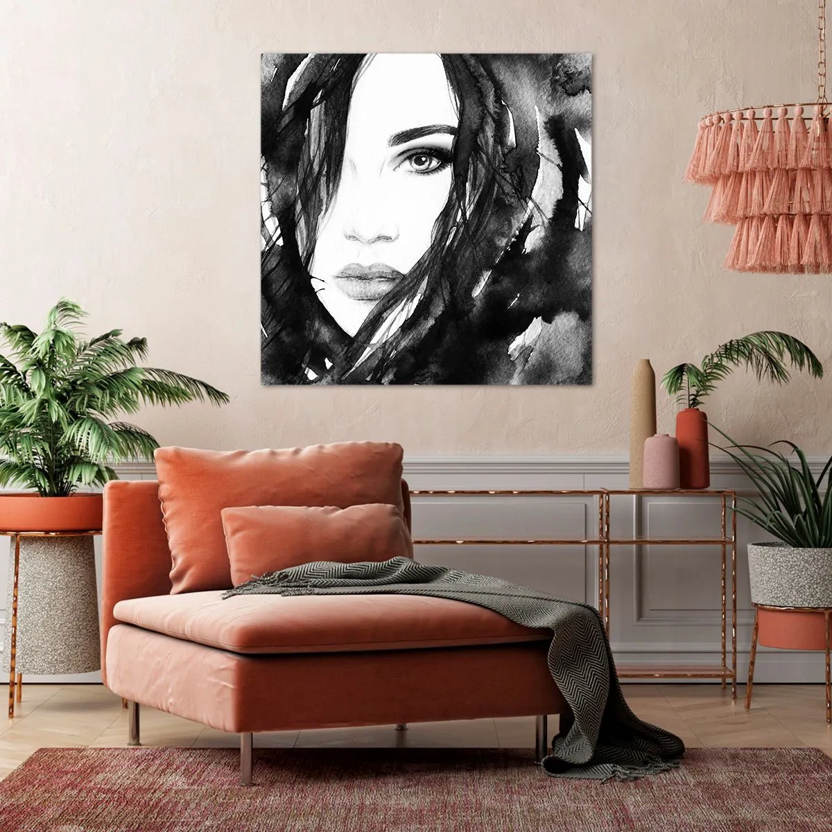 Impression sur toile - Image sur toile - Portrait d'une dame en noir et blanc - 30x30 cm