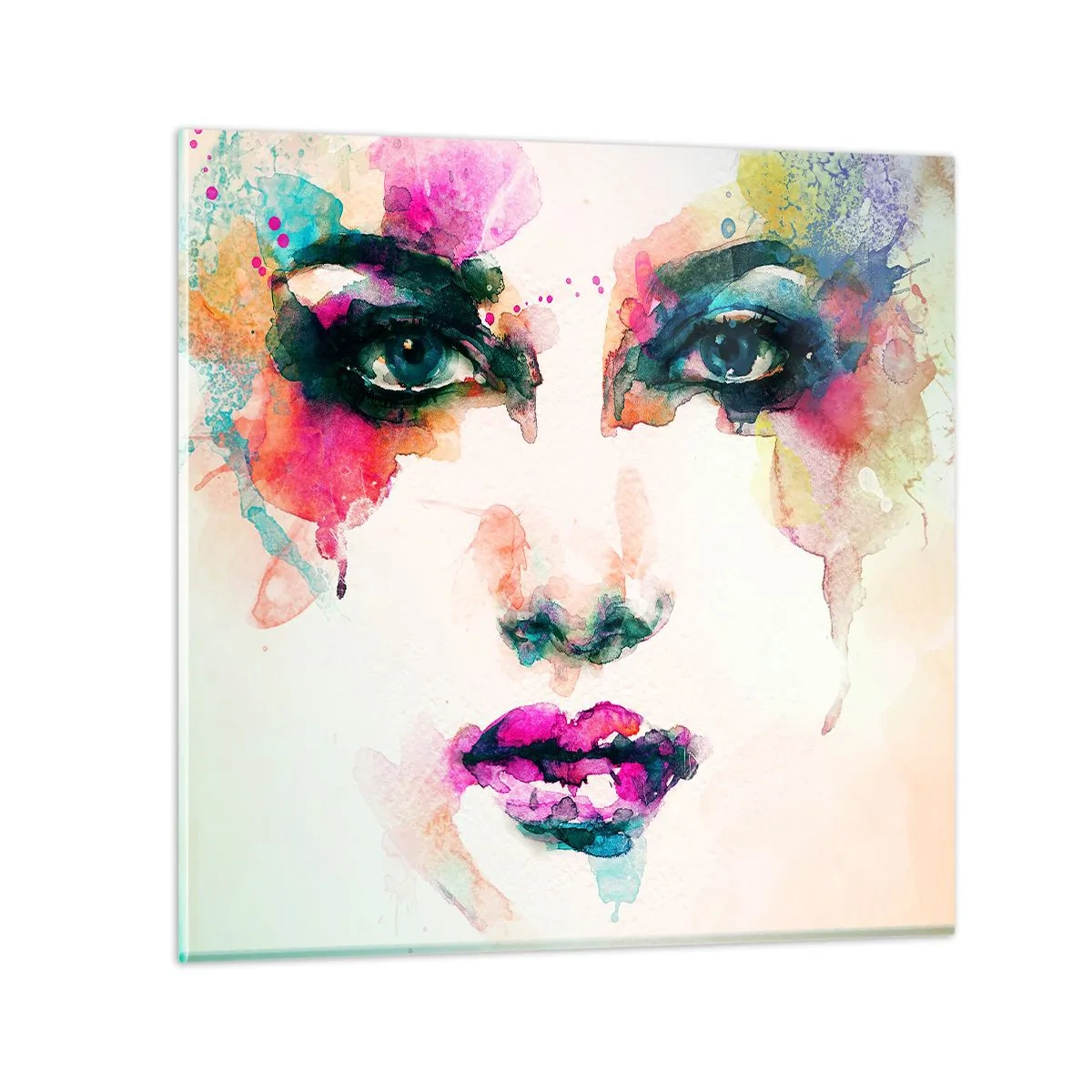 Impression sur verre - Image sur verre - Un portrait peint avec un arc-en-ciel - 60x60 cm