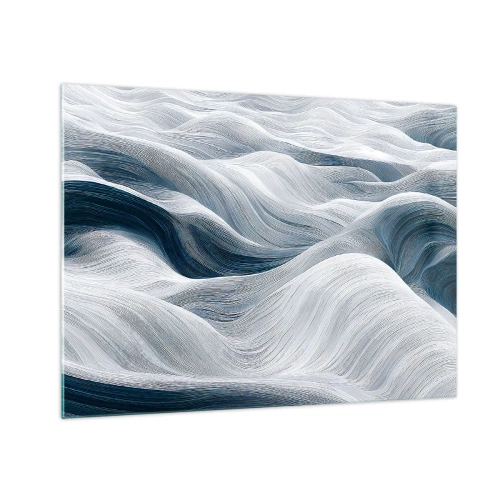 Impression sur verre - Image sur verre - Des vagues abstraites dans des tons de blanc et de bleu créant un effet de mouvement - 70x50cm - Vagues blanches et bleues - Décoration murale moderne pour le salon et la chambre ARTTOR