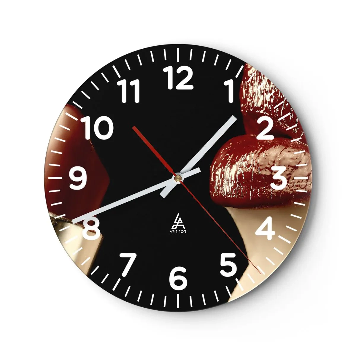 Horloge murale - Pendule murale - Sensualité et brillance du carmin - 40x40 cm